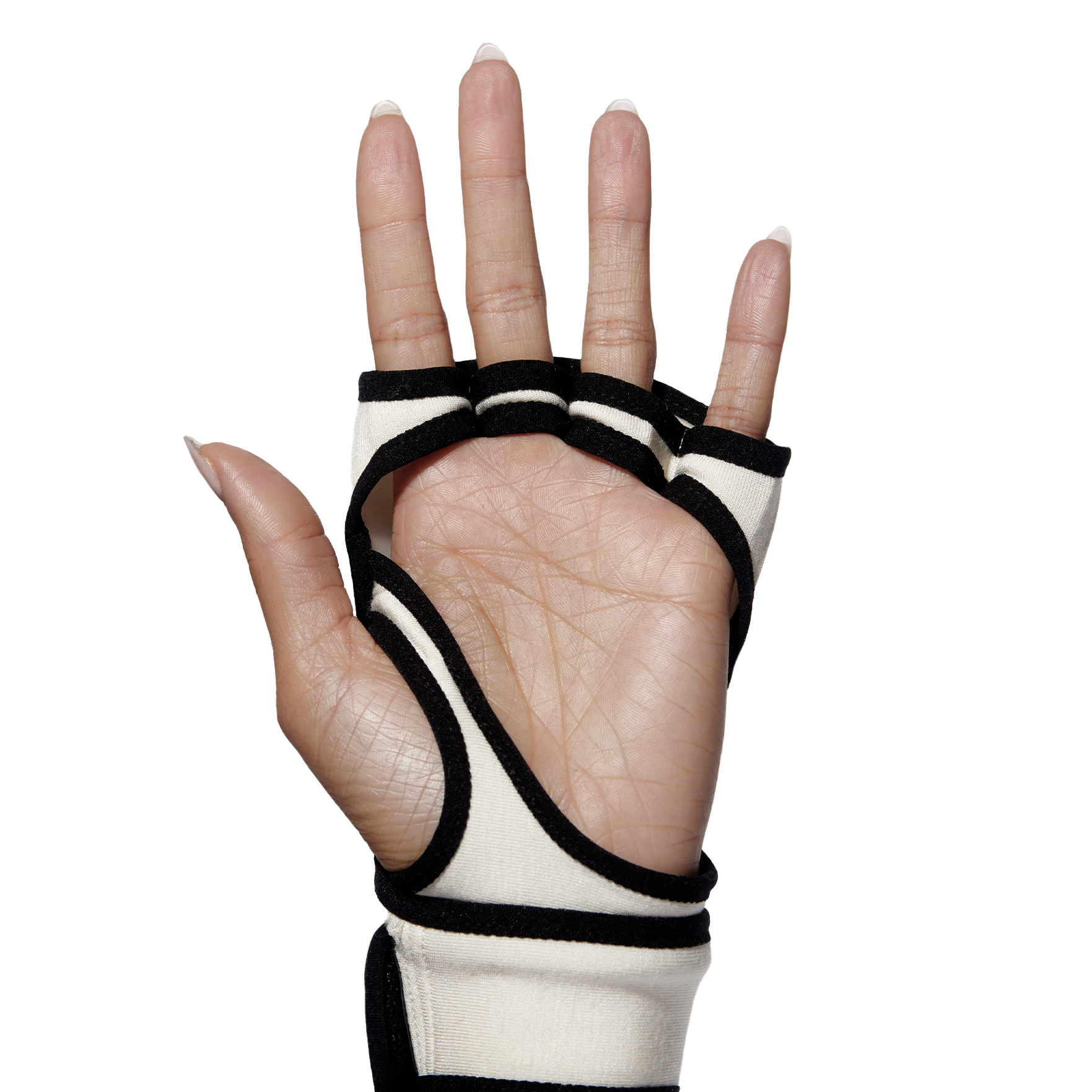 A hand wearing a Habelo Treatment-Boosting Glove, shown facing the palm of the hand