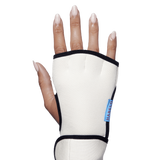 A hand wearing a Habelo Treatment-Boosting Glove, shown facing the back of the hand